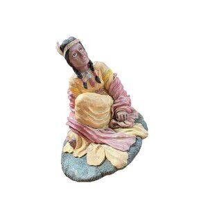 Hand-Painted Vintage Native American Woman Figurine With Braided Hair & Traditio